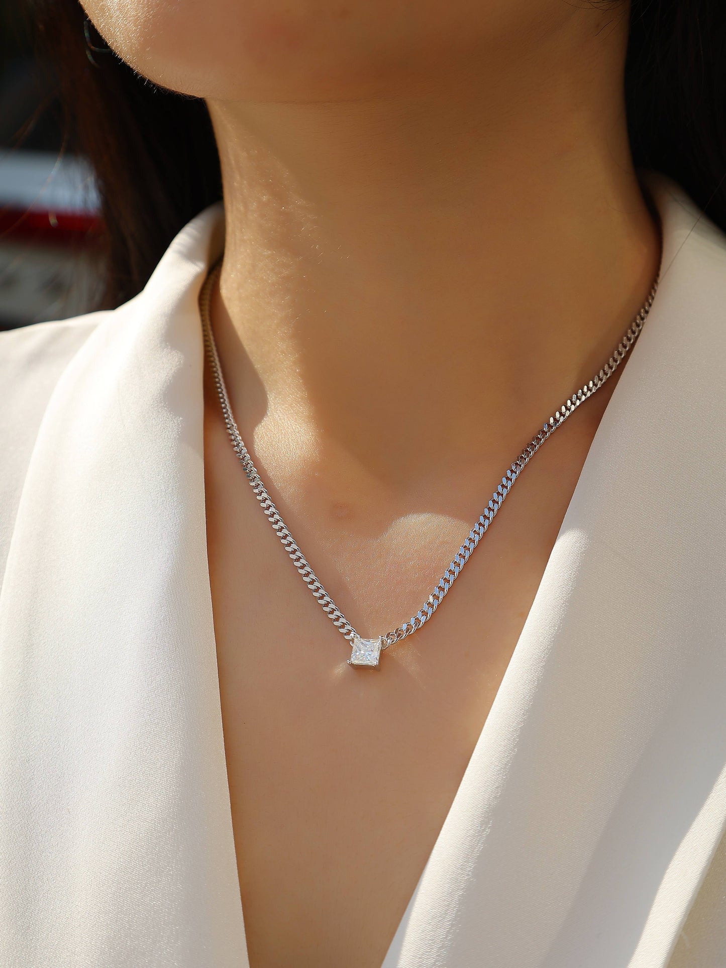 Boyfriend Necklace - Princess Cut GRA Certified Moissanite | Platinum Plated Sterling Silver