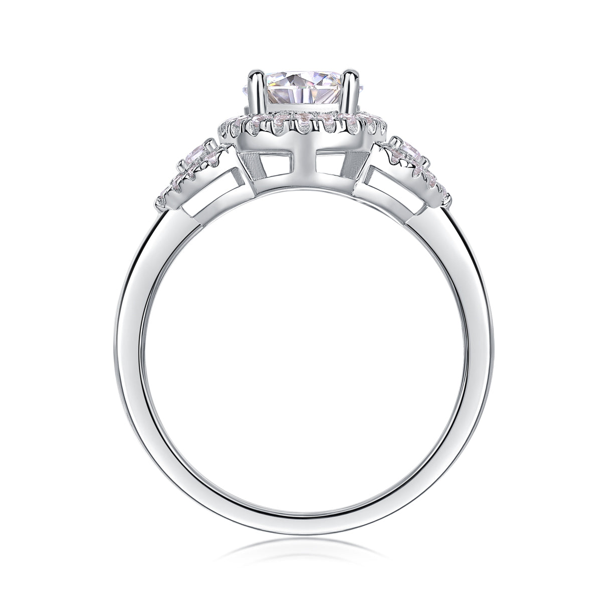 Starburst Halo Ring - GRA Certified Moissanite | Platinum Plated Sterling Silver