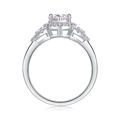 Starburst Halo Ring - GRA Certified Moissanite | Platinum Plated Sterling Silver