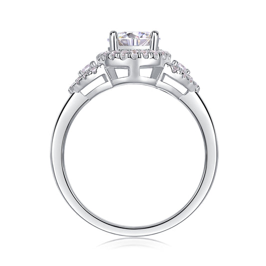Starburst Halo Ring - GRA Certified Moissanite | Platinum Plated Sterling Silver