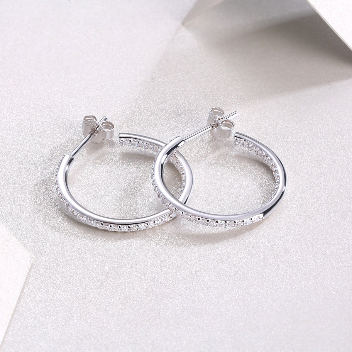 Eclipse Hoops - GRA Certified Moissanite | Platinum Plated Sterling Silver