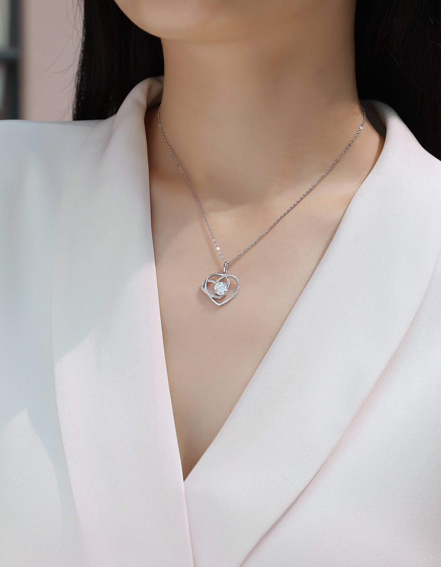 Dainty Heart Necklace - GRA Certified Moissanite | Platinum Plated Sterling Silver
