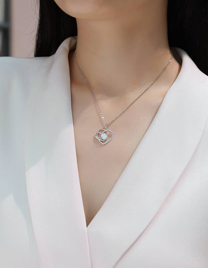 Dainty Heart Necklace - GRA Certified Moissanite | Platinum Plated Sterling Silver
