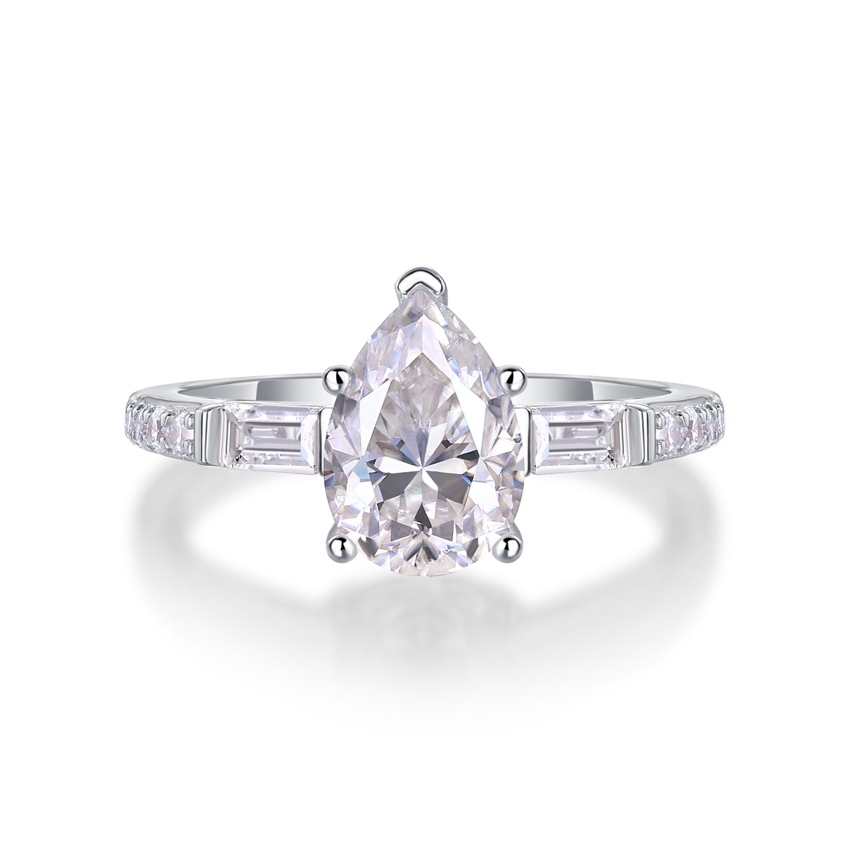 Pear Shaped Engagement Ring - GRA Certified Moissanite | Platinum Plated Sterling Silver