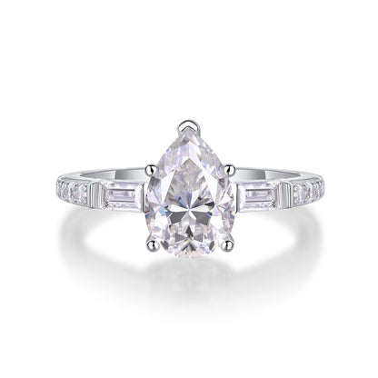 Pear Shaped Engagement Ring - GRA Certified Moissanite | Platinum Plated Sterling Silver