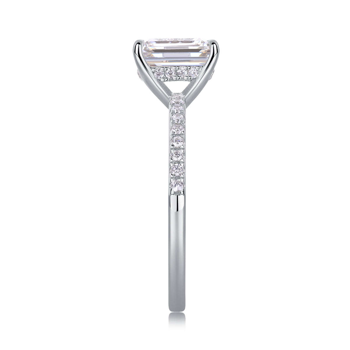 Emerald Cut Engagement Ring - GRA Certified Moissanite | Platinum Plated Sterling Silver