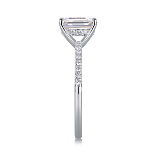 Emerald Cut Engagement Ring - GRA Certified Moissanite | Platinum Plated Sterling Silver
