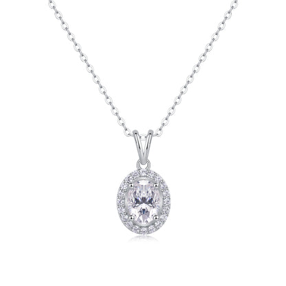 Jupiter Halo Necklace - Oval Cut GRA Certified Moissanite | Platinum Plated Sterling Silver