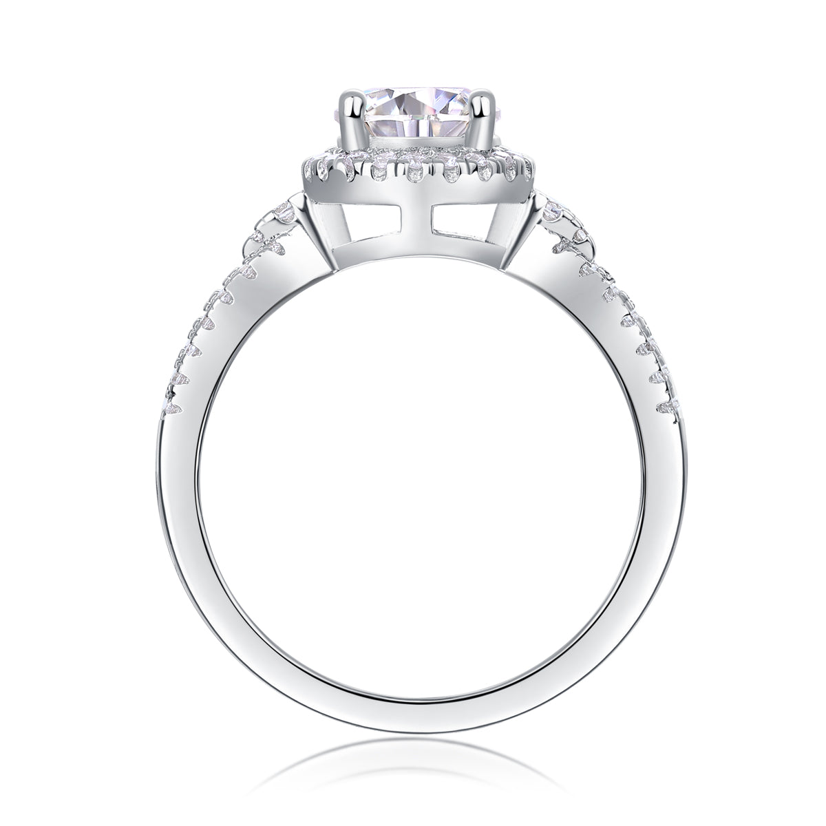 Full Moon Engagement Ring - GRA Certified Moissanite | Platinum Plated Sterling Silver
