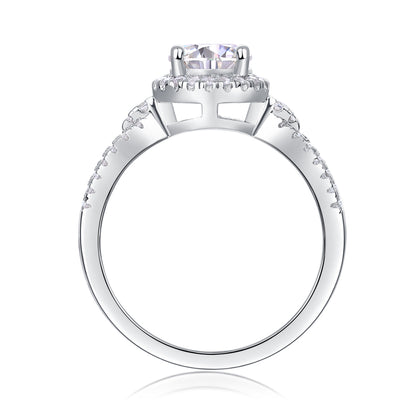 Full Moon Engagement Ring - GRA Certified Moissanite | Platinum Plated Sterling Silver