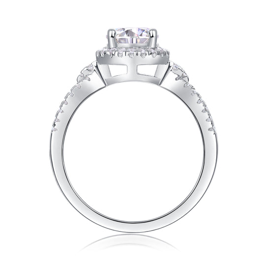 Full Moon Engagement Ring - GRA Certified Moissanite | Platinum Plated Sterling Silver