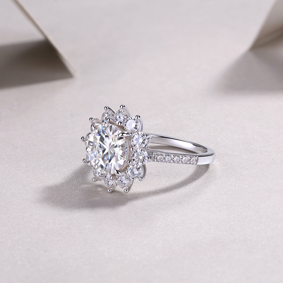 3 Carat Star Flower Engagement Ring - GRA Certified Moissanite | Platinum Plated Sterling Silver