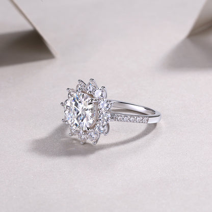 3 Carat Star Flower Engagement Ring - GRA Certified Moissanite | Platinum Plated Sterling Silver
