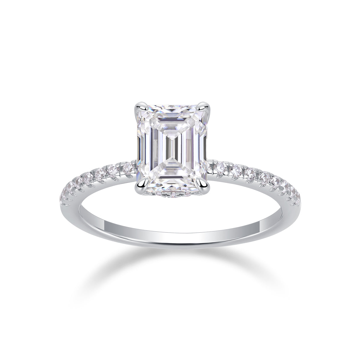 Emerald Cut Engagement Ring - GRA Certified Moissanite | Platinum Plated Sterling Silver