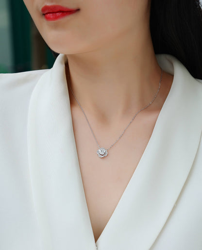 Flower Halo Necklace - GRA Certified Moissanite | Platinum Plated Sterling Silver