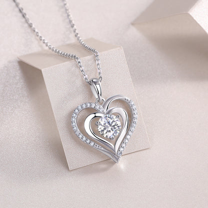 Double Heart Necklace - GRA Certified Moissanite | Platinum Plated Serling Silver