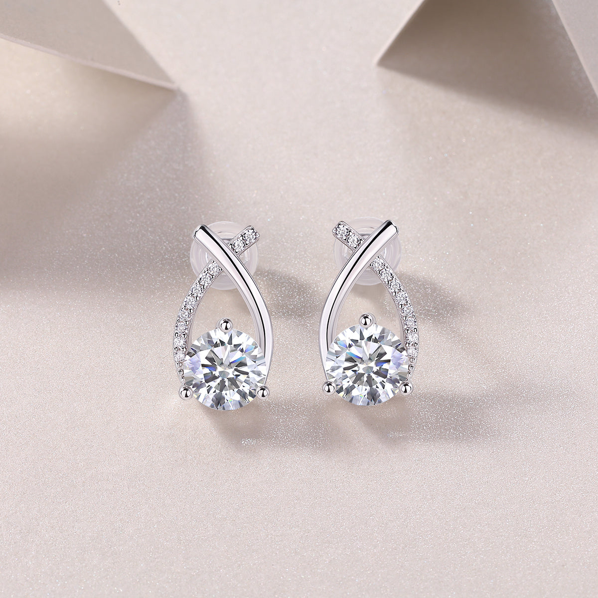 Criss Cross Earrings - GRA Certified Moissanite | Platinum Plated Sterling Silver