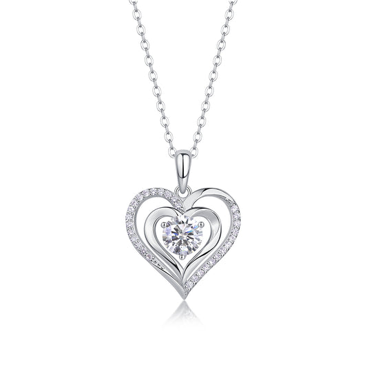 Double Heart Necklace - GRA Certified Moissanite | Platinum Plated Serling Silver
