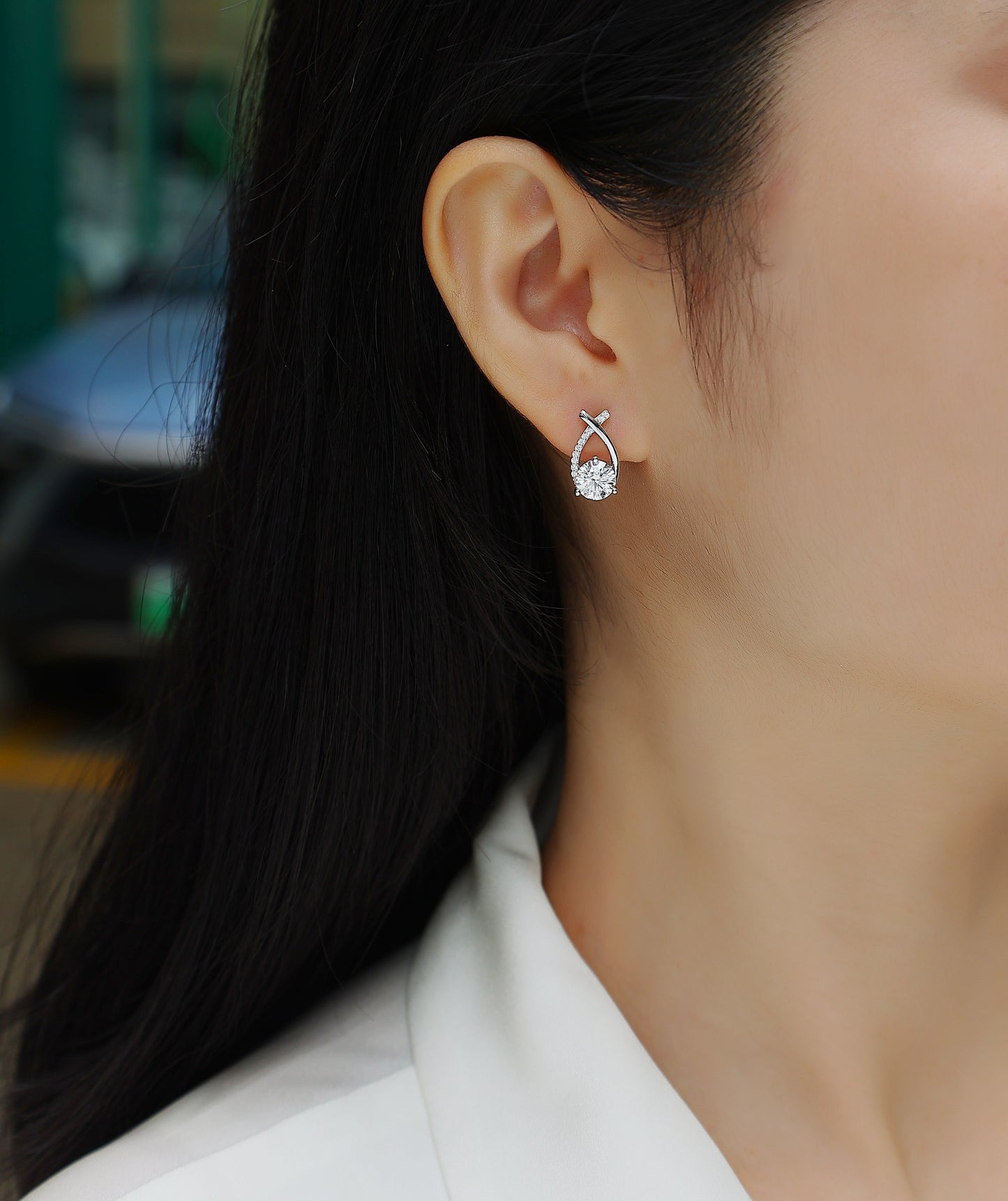 Criss Cross Earrings - GRA Certified Moissanite | Platinum Plated Sterling Silver