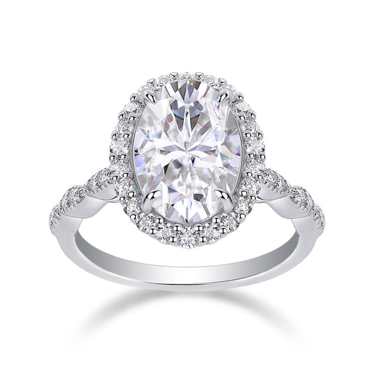 3 Carat Jupiter Halo Engagement Ring - GRA Certified Moissanite | Platinum Plated Sterling Silver
