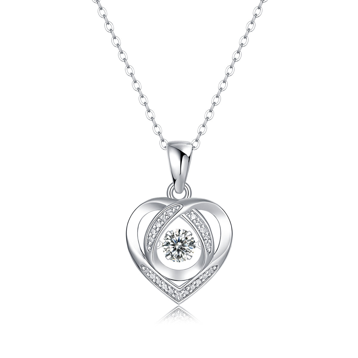 Cupid Heart Necklace - Round Cut GRA Certified Moissanite | Platinum Plated Sterling Silver
