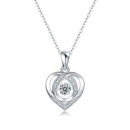 Cupid Heart Necklace - Round Cut GRA Certified Moissanite | Platinum Plated Sterling Silver