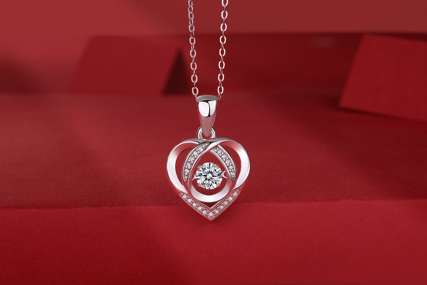 Cupid Heart Necklace - Round Cut GRA Certified Moissanite | Platinum Plated Sterling Silver