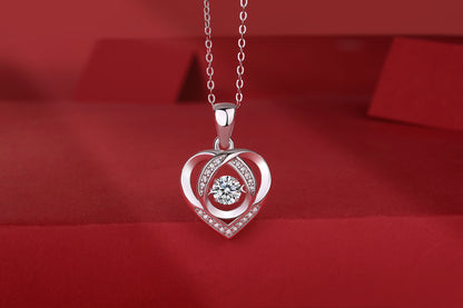 Cupid Heart Necklace - Round Cut GRA Certified Moissanite | Platinum Plated Sterling Silver