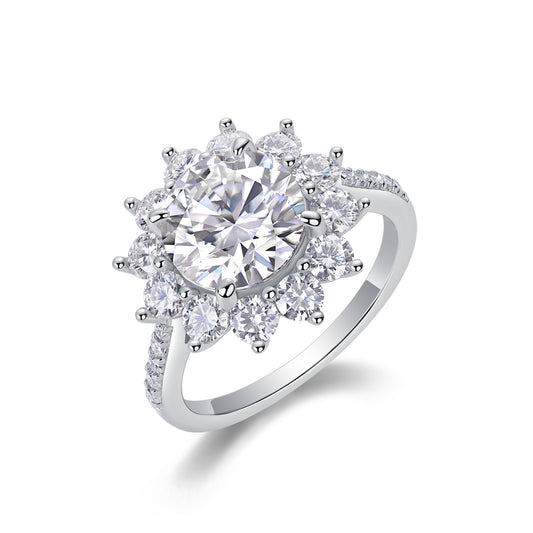 3 Carat Star Flower Engagement Ring - GRA Certified Moissanite | Platinum Plated Sterling Silver