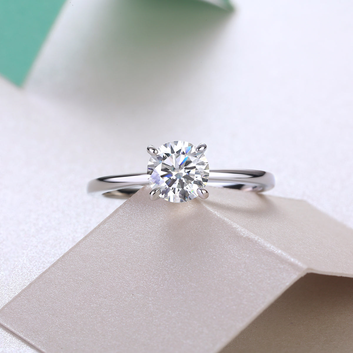 North Star Solitaire Engagement Ring - GRA Certified Moissanite | Platinum Plated Sterling Silver