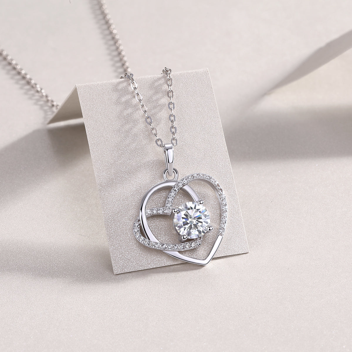 Dainty Heart Necklace - GRA Certified Moissanite | Platinum Plated Sterling Silver