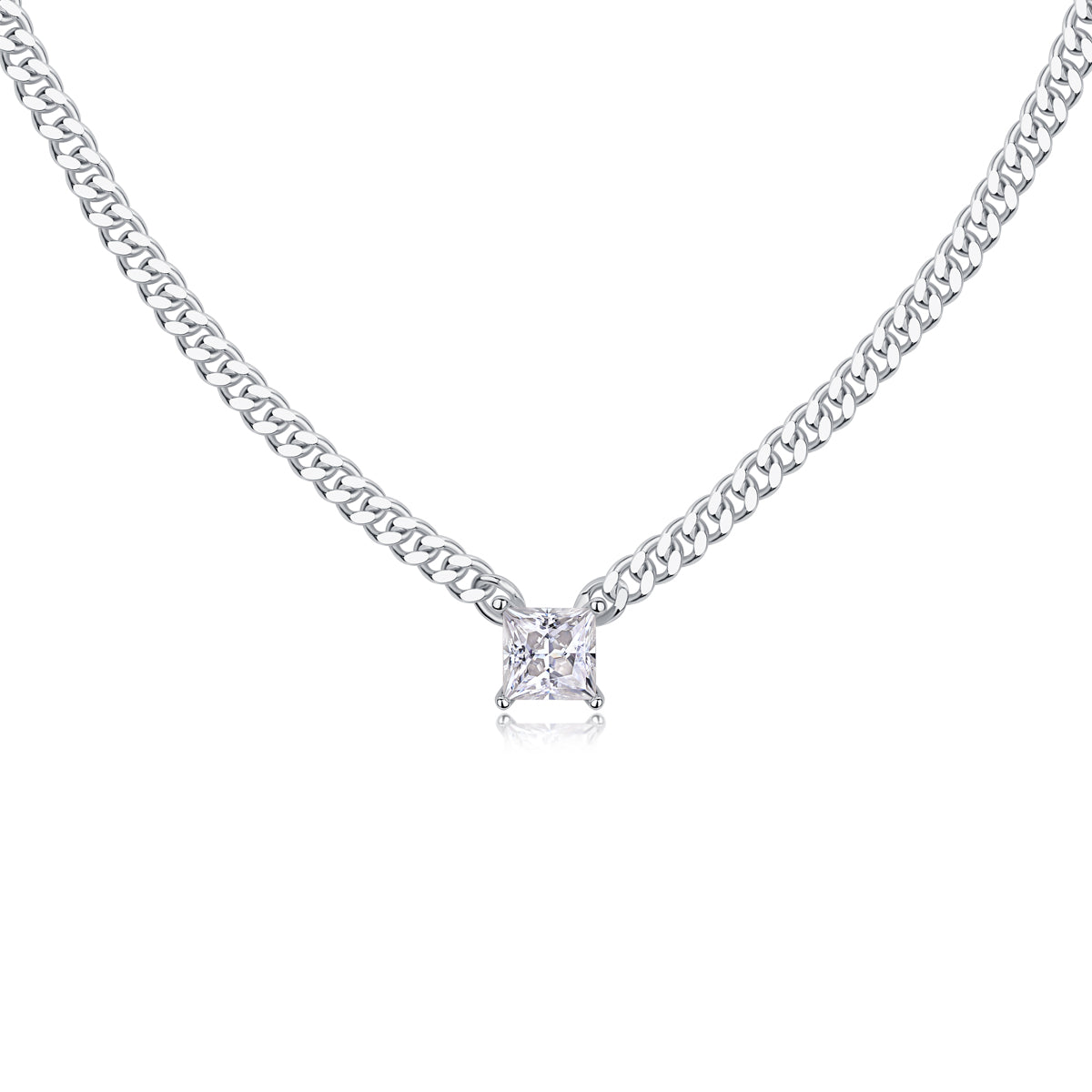 Boyfriend Necklace - Princess Cut GRA Certified Moissanite | Platinum Plated Sterling Silver