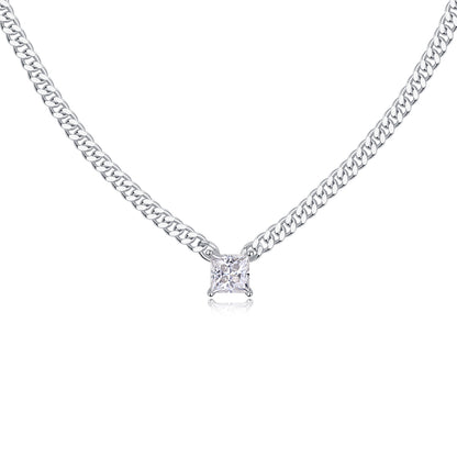 Boyfriend Necklace - Princess Cut GRA Certified Moissanite | Platinum Plated Sterling Silver