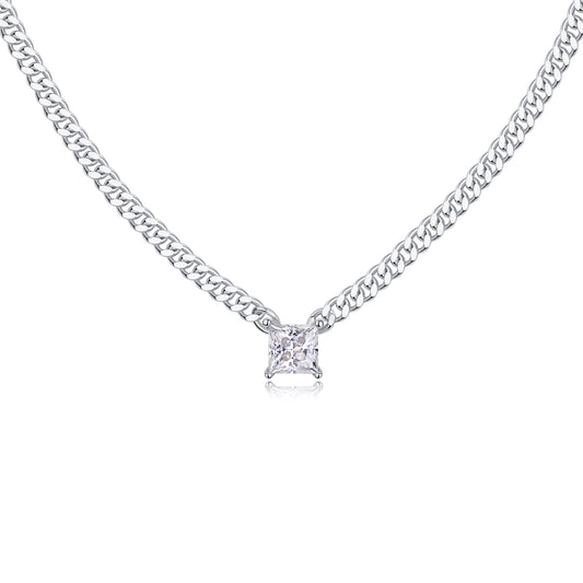 Boyfriend Necklace - Princess Cut GRA Certified Moissanite | Platinum Plated Sterling Silver