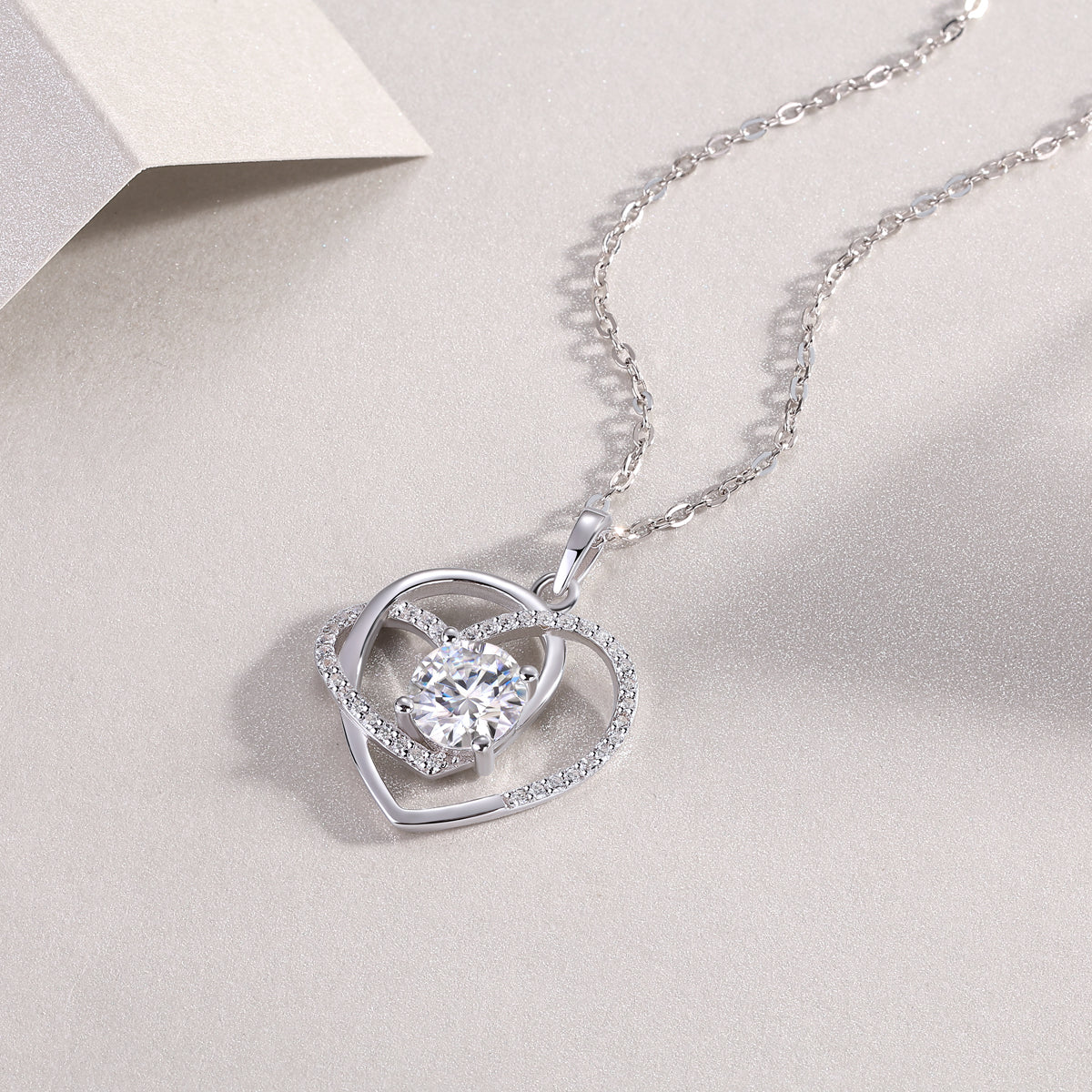 Dainty Heart Necklace - GRA Certified Moissanite | Platinum Plated Sterling Silver