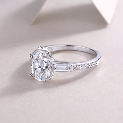 Pear Shaped Engagement Ring - GRA Certified Moissanite | Platinum Plated Sterling Silver