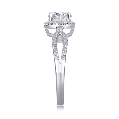 Full Moon Engagement Ring - GRA Certified Moissanite | Platinum Plated Sterling Silver