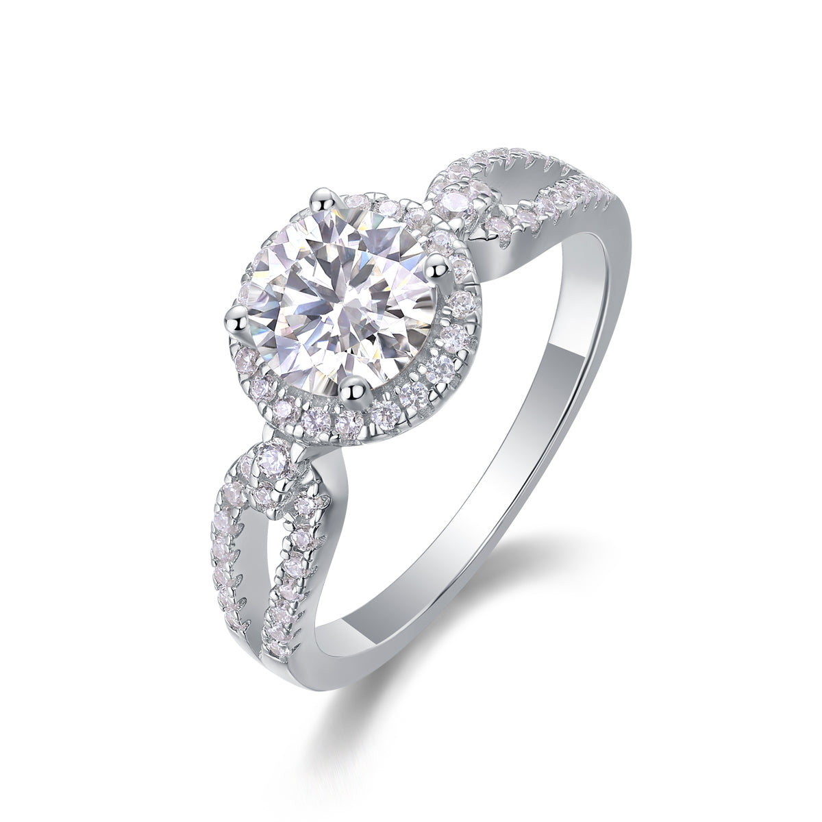 Full Moon Engagement Ring - GRA Certified Moissanite | Platinum Plated Sterling Silver