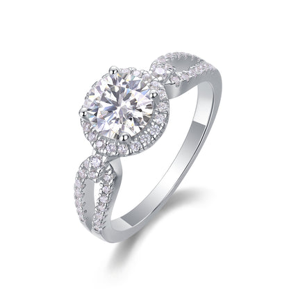 Full Moon Engagement Ring - GRA Certified Moissanite | Platinum Plated Sterling Silver