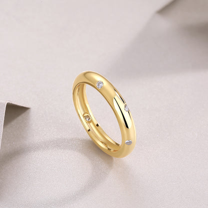 GRA Certified Moissanite | Starry Yellow Gold Plated Sterling Silver Wedding Band