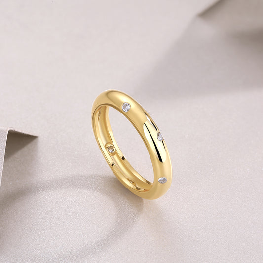 GRA Certified Moissanite | Starry Yellow Gold Plated Sterling Silver Wedding Band
