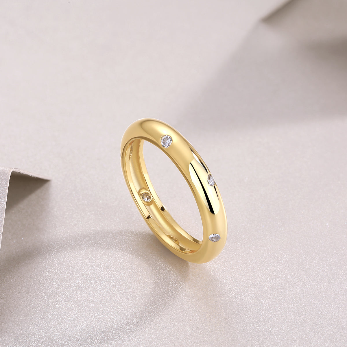 GRA Certified Moissanite | Starry Yellow Gold Plated Sterling Silver Wedding Band