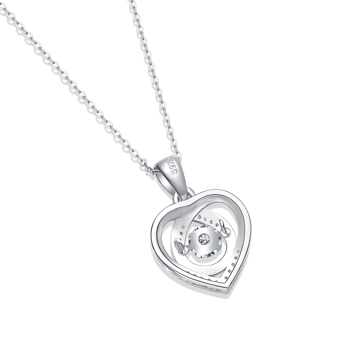 Cupid Heart Necklace - Round Cut GRA Certified Moissanite | Platinum Plated Sterling Silver