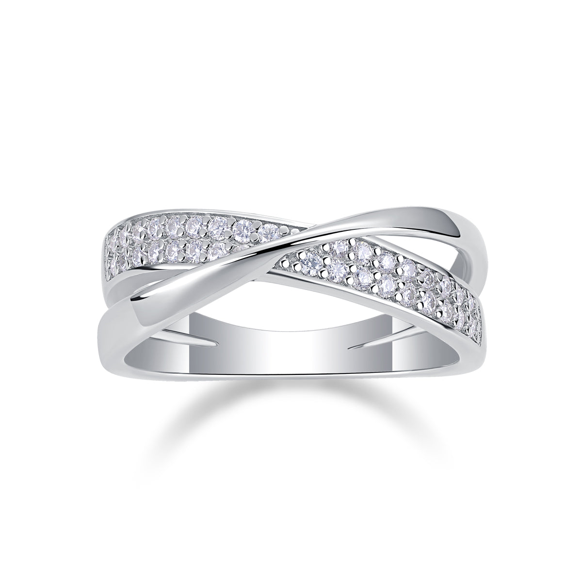Criss Cross Band - GRA Certified Moissanite | Platinum Plated Sterling Silver