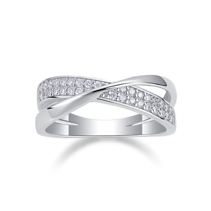 Criss Cross Band - GRA Certified Moissanite | Platinum Plated Sterling Silver