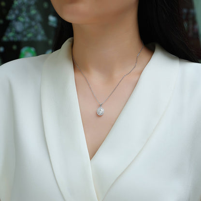 Jupiter Halo Necklace - Oval Cut GRA Certified Moissanite | Platinum Plated Sterling Silver