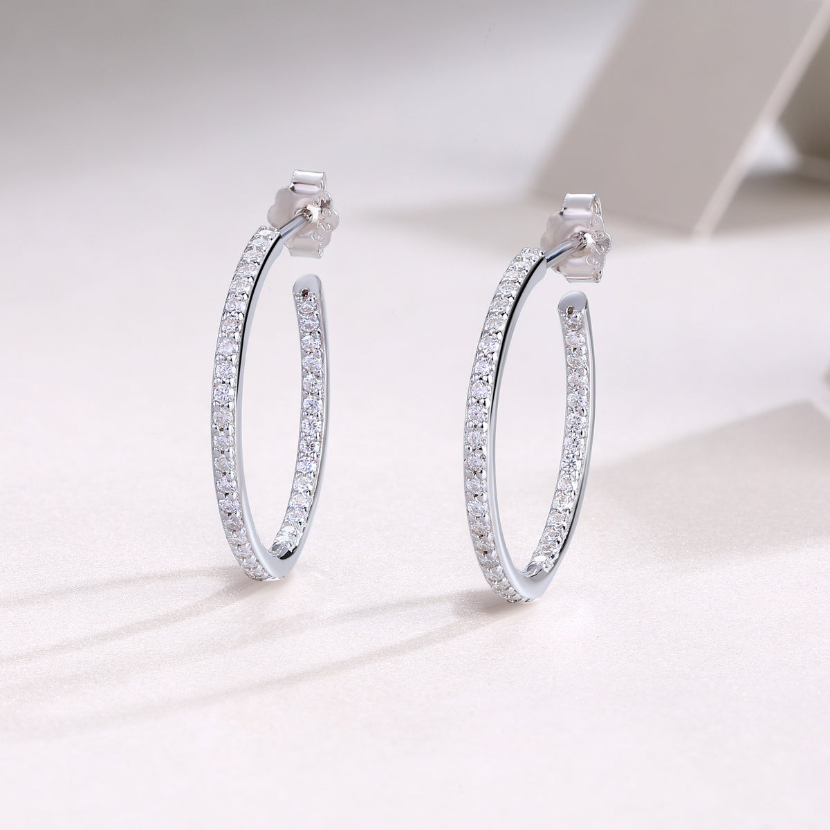 Eclipse Hoops - GRA Certified Moissanite | Platinum Plated Sterling Silver