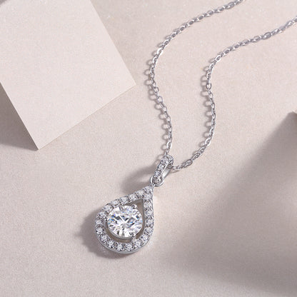Tear Drop Halo One Carat Necklace - GRA Certified Moissanite | Platinum Plated Sterling Silver