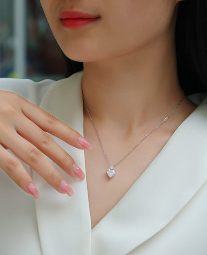 Solid Heart Necklace - GRA Certified Moissanite | Platinum Plated Sterling Silver