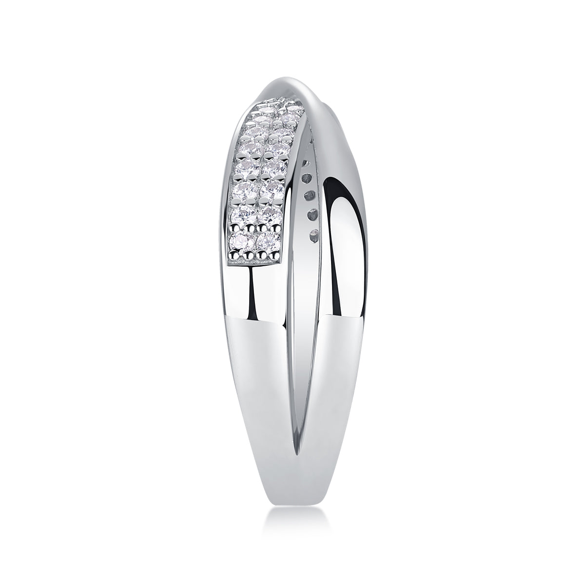 Criss Cross Band - GRA Certified Moissanite | Platinum Plated Sterling Silver